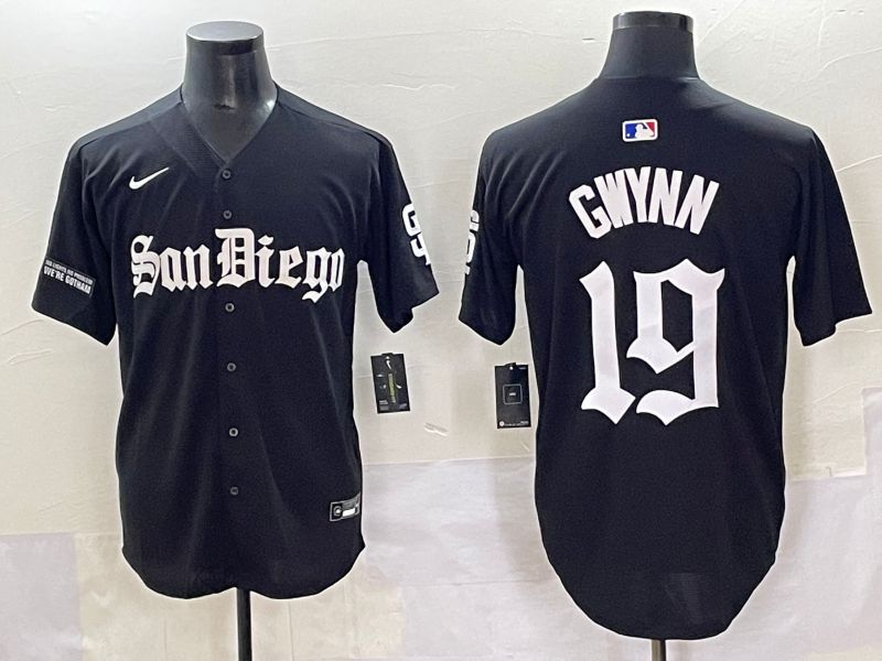 Men 2025 San Diego Padres 19 Gwynn Black Five generations Joint Name Nike MLB Jersey style 14